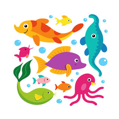 Naklejka premium set of sea animals Isolated on transparent background