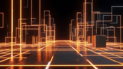 Abstract neon cityscape design for future concept or technology presentations