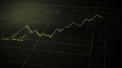 Naklejka premium Upward trending line graph on dark background.