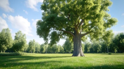 Obraz premium Lush green park with a large tree