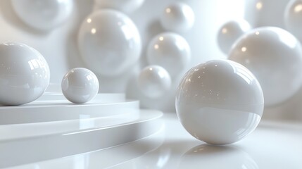 Abstract White Spheres on Platform: Minimalist 3D Render