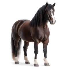 Fototapeta premium Studio shot Powerful brown horse, standing, white background, equine photography, advertising