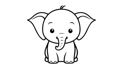 cute baby elephant vector outline shape illustration line art