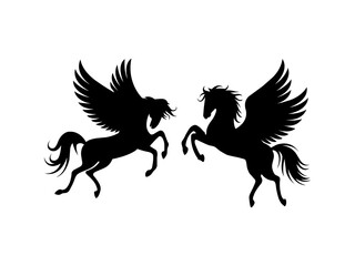 Flying winged horse silhouette. Pegasus silhouette on a white background.