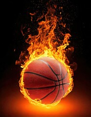 an basketball ball on fire flying through the air on a black background