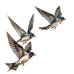 Fototapeta premium Soaring Swallows: Capturing the elegance and freedom of three swallows in mid-flight against the sky, this image embodies grace and natural beauty