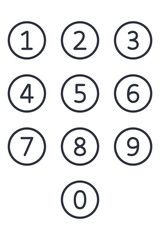 Vector icons numbers for phone keypad, input fields, and navigation. Clean numeric symbols for web, app, and interface design. Editable stroke line set.