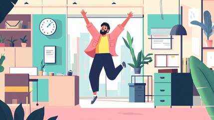 Celebrating success office joy workplace illustration bright upbeat