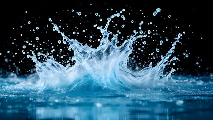 Blue water splash on black background