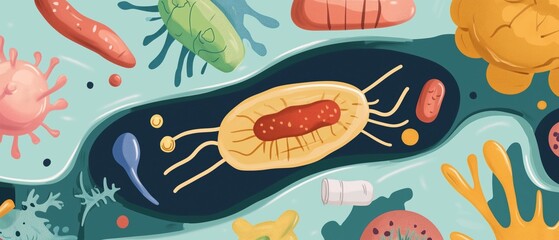 Microorganisms in action colorful cells in scientific illustration