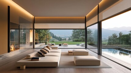 Fototapeta premium Slimprofile motorized blinds recessed into the ceiling, hidden when not in use