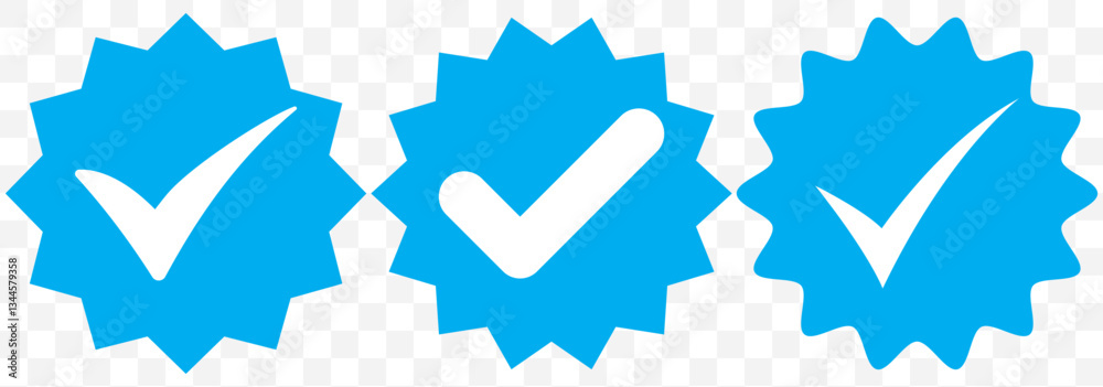 Poster blue check mark tick verification icon symbol vector. set of profile verification vector icons. stic