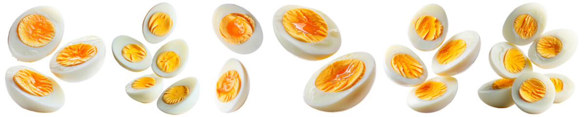 Halved Boiled Eggs Product Set &ndash; Isolated on White Background, Transparent PNG
