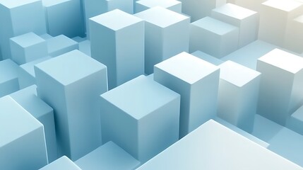 Obraz premium Abstract 3D cubes in blue, forming a cityscape for background, presentation