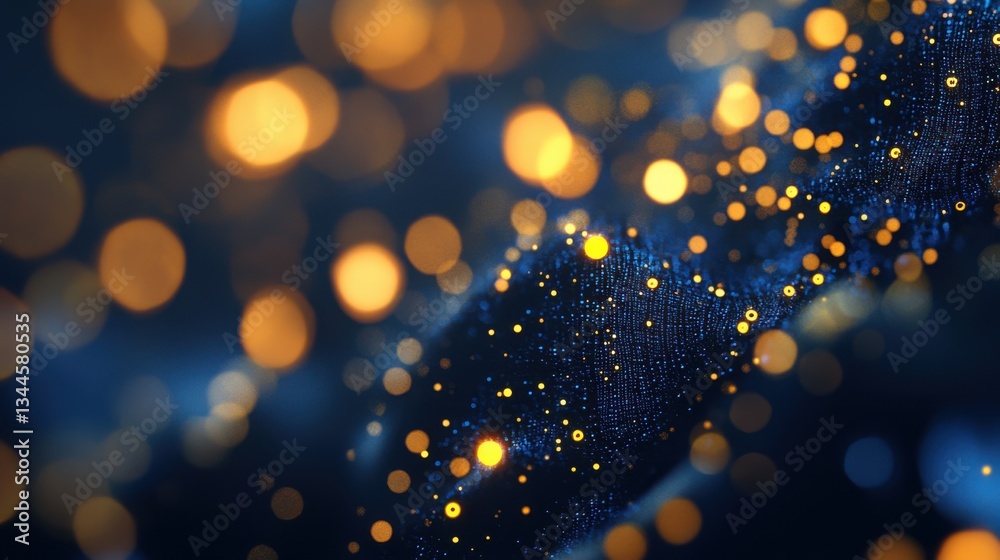 Poster Close-up abstract visualization of nanotechnology, microscopic circuit structures glowing in deep blue and gold, futuristic sci-fi background