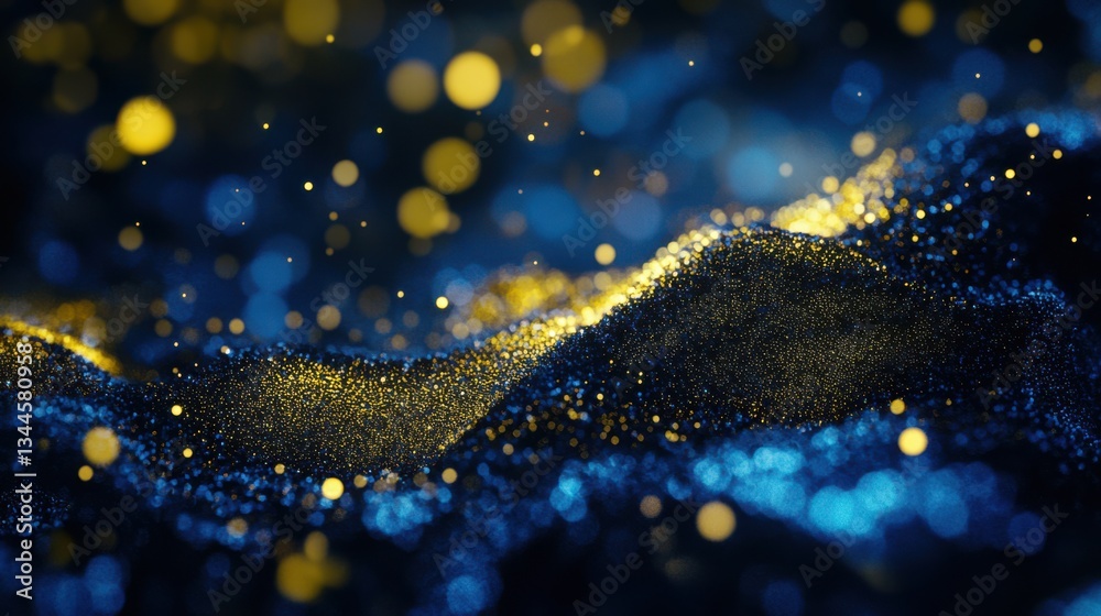Poster Close-up abstract visualization of nanotechnology, microscopic circuit structures glowing in deep blue and gold, futuristic sci-fi background
