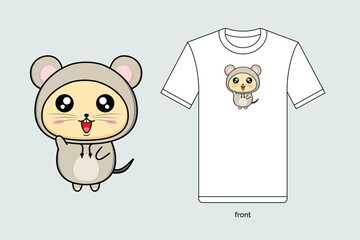 Cute cartoon mice illustration in vector design, with T-shirt mockup. EPS 10