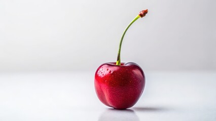 Single Cherry on White Background
