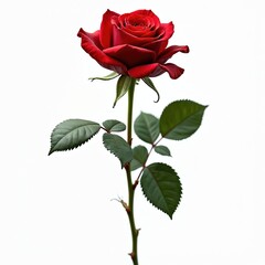 Fototapeta premium Elegant close-up of red rose against white backdrop. Romantic flower as symbol of love, passion. Perfect for Valentine Day greeting cards, wedding invitations, gift for woman floral design projects.