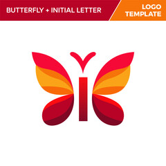 Letter I Butterfly Logo Template