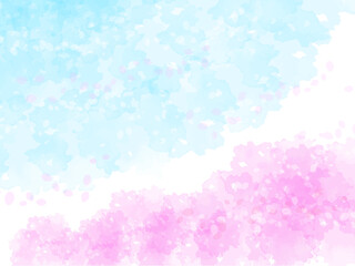 春の桜と花びらと青空イメージのテクスチャー背景素材。桜並木のイメージ。