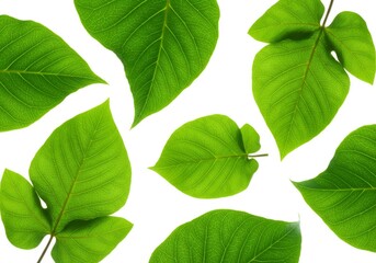 Lush Green Leaves Background - Vibrant green leaves arranged against a white background, ideal for nature, spring, or eco-themed projects