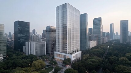 Obraz premium Modern Highrise Building in City Landscape with Green Surroundings