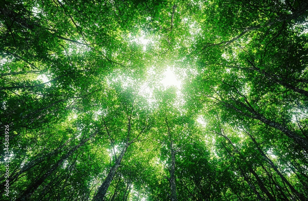 Aufkleber sunlight filters through a lush, green forest canopy, creating an enchanting and peaceful atmosphere