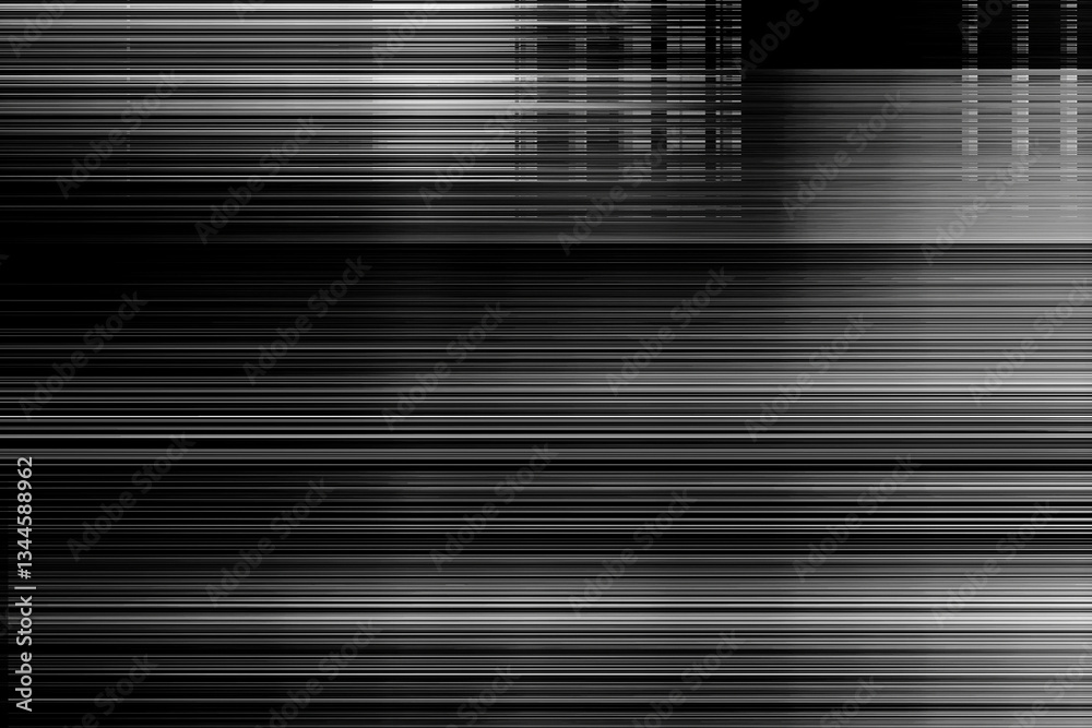 Poster scan lines and glitch screen display in black and white abstract background