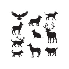 Fototapeta premium This image showcases a mix of wild animals, including bears, deer, and birds, silhouetted against a light background. It brings out the essence of diverse wildlife coexisting in harmony