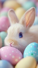 Adorable Bunny Surrounded by Colorful Easter Eggs for Spring Holiday Celebrations