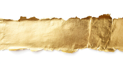 Gold paper with frayed edges isolated on white background