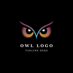 Cute cartoon vector icons featuring an owl's face with bright eyes and a black cat, dark animal art