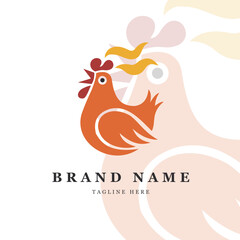 Cute vector easter card with cartoon chicken and pink floral decoration