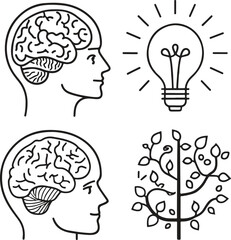 Brain Icons Set - Editable Stroke, Intelligence, Mind, Psychology Vector