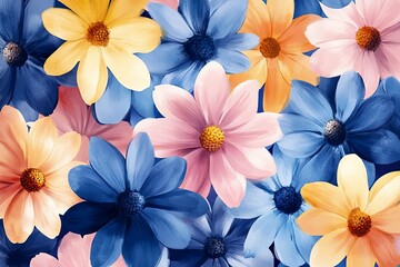 Beautiful floral watercolor painting featuring numerous colorful flowers in bloom