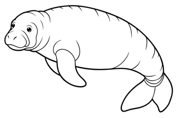 manatee line art silhouette vector illustration