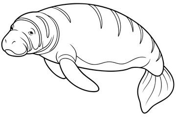 manatee line art silhouette vector illustration