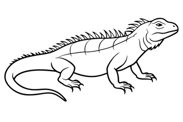 marine iguana line art silhouette vector illustration