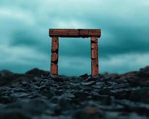 Fototapeta premium A shattered bridge leading into the unknown, broken yet majestic