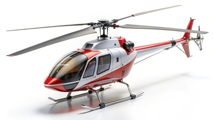 Red and White Helicopter Model on White Background