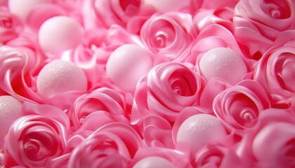 Obraz premium Seamless pattern of delicate pink champagne truffles, pearlescent sugar dusting, and floral-infused white chocolate swirls, a romantic luxury dessert