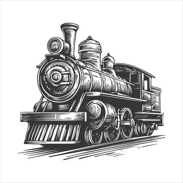 recommend clip art: Vintage Steam Locomotive Illustration in Classic Black and White Style