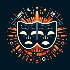 Theater mask illustration representing drama and performance in vibrant colors