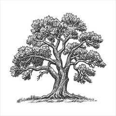 Detailed Vintage Illustration of a Majestic Leafy Tree Design
