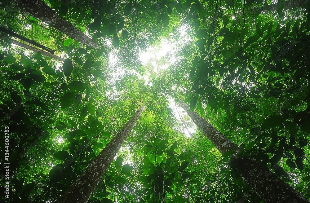 Aufkleber sunlight filters through a lush, green forest canopy, creating a tranquil and inspiring scene