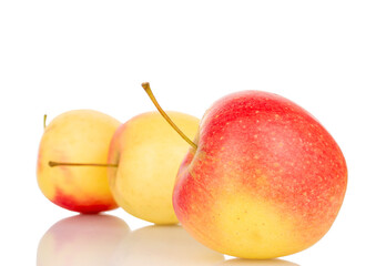 Three juicy apples, macro, isolated on white background.