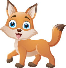 Happy cartoon fox isolated on white background