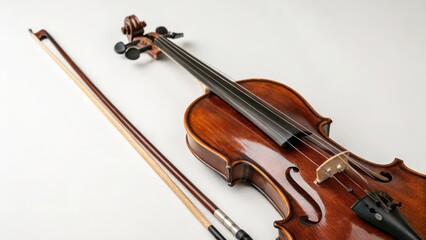 Fototapeta premium Violin and Bow on White Background