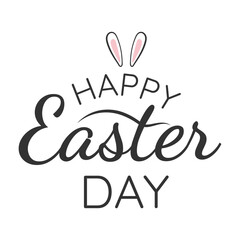 Happy easter day typography with bunny ears. Festive holiday lettering.